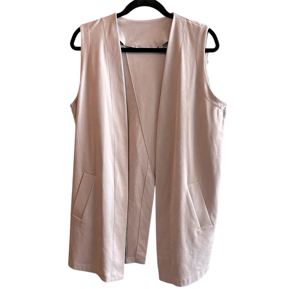 Soft Surroundings Beige Cardigan Vest Faux suede feel Lagenlook layer medium PM